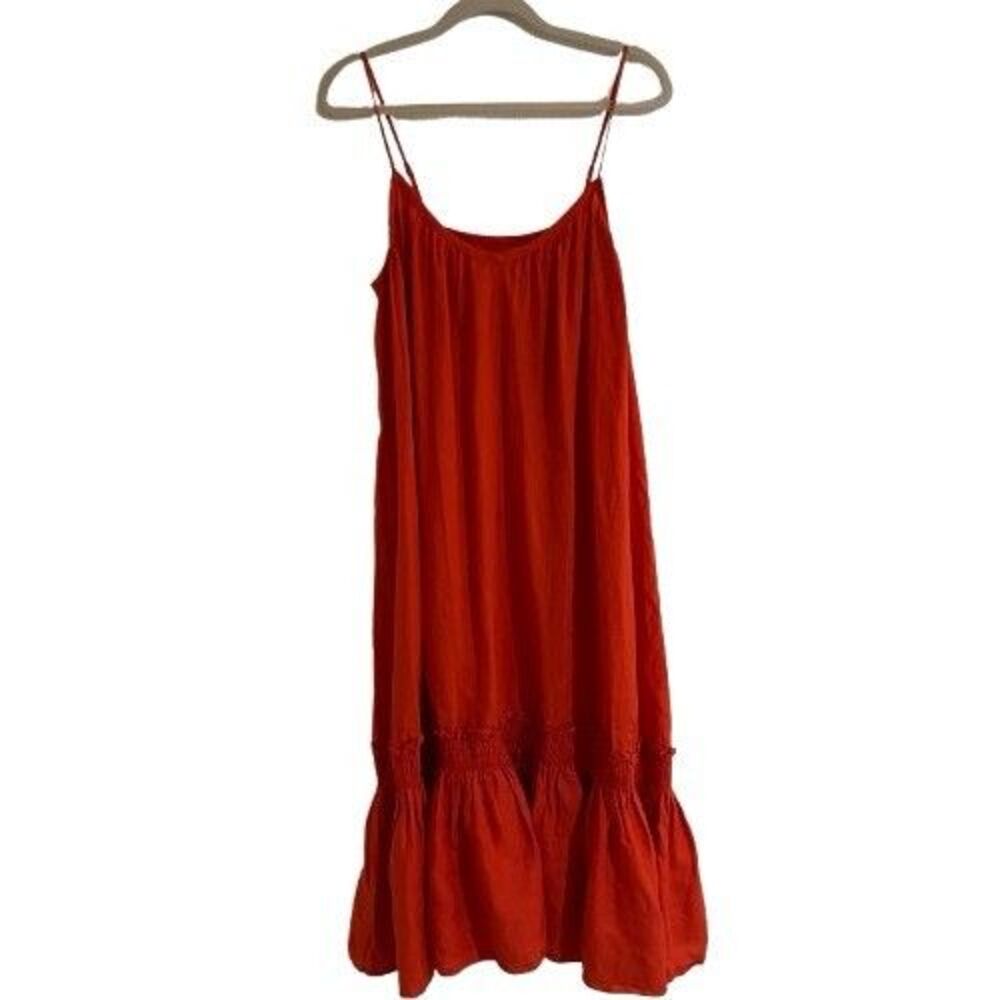 Banana Republic Charlize 100% Linen Midi Dress Womens Medium Red Beachy Coastal